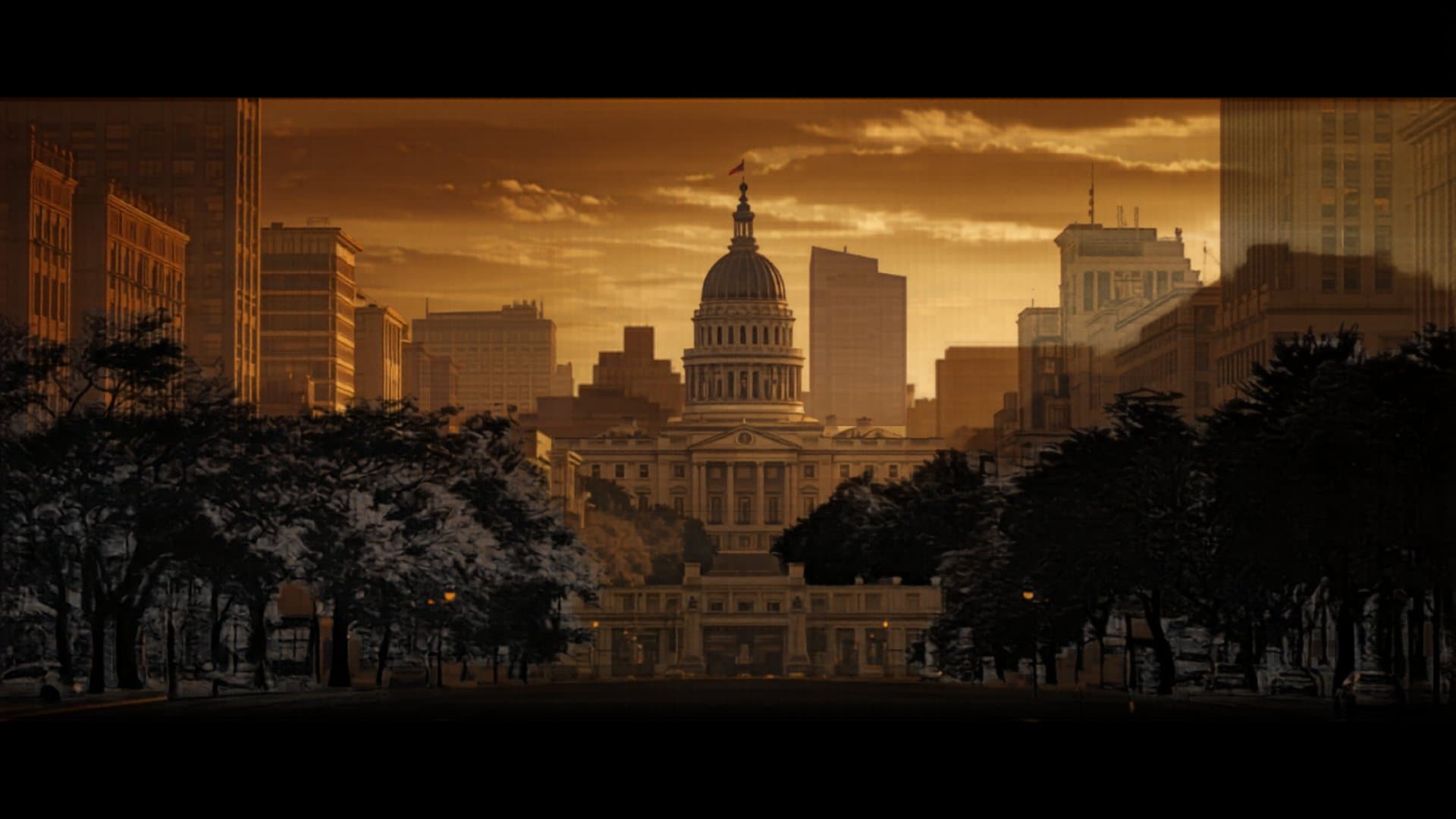 Sacramento California State Capitol building and downtown at golden hour
